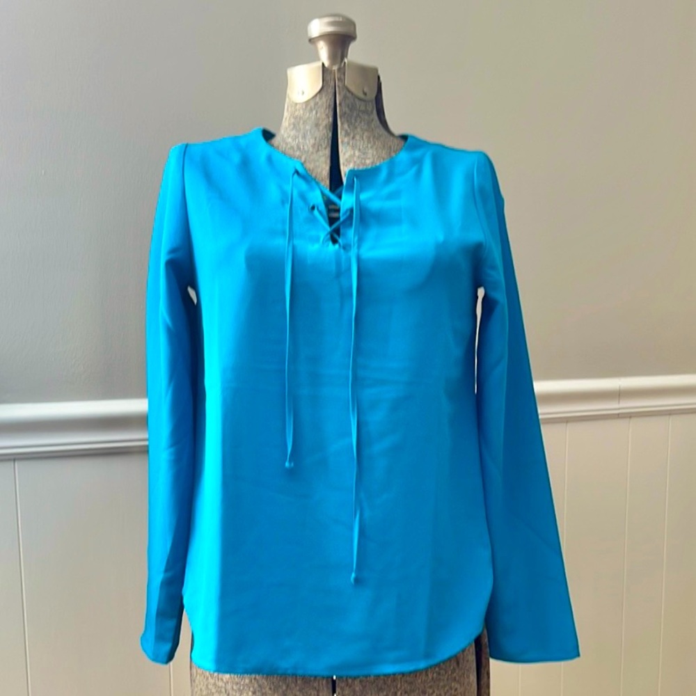 Women's Blue Lace-Up Top